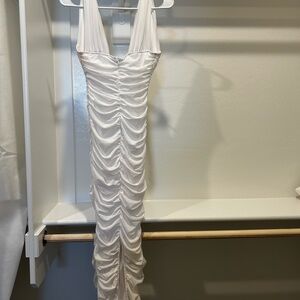 AKIRA White Backless Ruched Dress